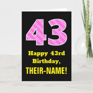 43rd Birthday: Pink Stripes and Hearts "43" + Name Card