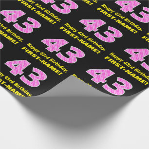 43rd Birthday: Pink Stripes and Hearts "43" + Name Wrapping Paper