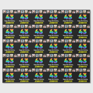43rd Birthday: Rainbow “43“; Custom Photos & Name Wrapping Paper