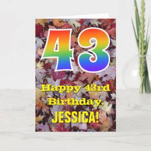 43rd Birthday; Rustic Autumn Leaves; Rainbow "43" Card