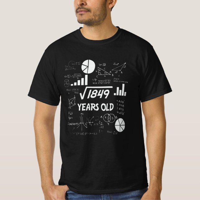 43rd Birthday Square Root Math 43 Years Old Bday T-Shirt (Front)