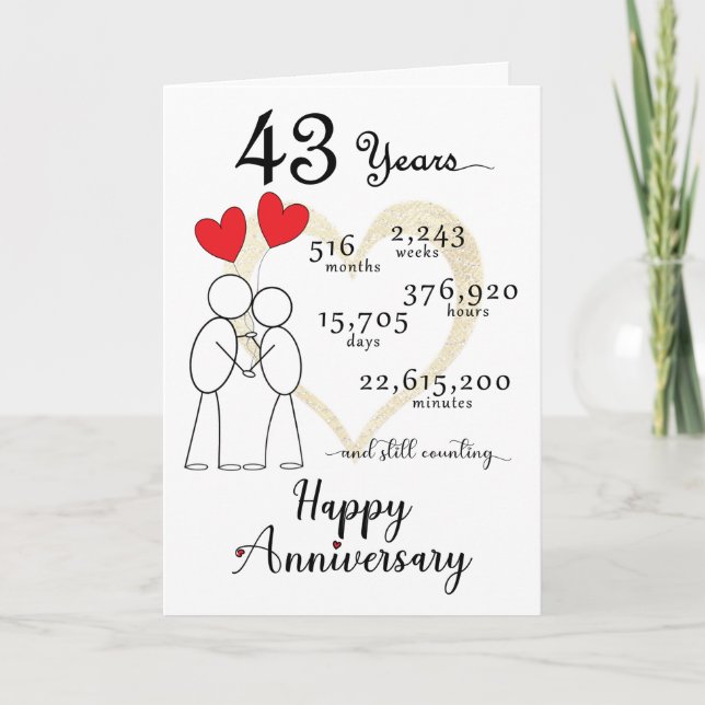 43rd Wedding Anniversary Card with heart balloons (Front)