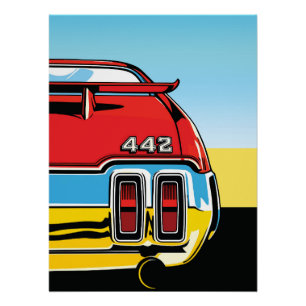 442 Muscle Car Rear Wing Pop Art Retro Print