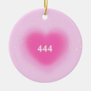 444 Modern Pink Heart Aesthetic Angel Number   Ceramic Ornament