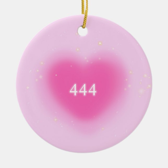 444 Modern Pink Heart Aesthetic Angel Number   Ceramic Ornament (Front)