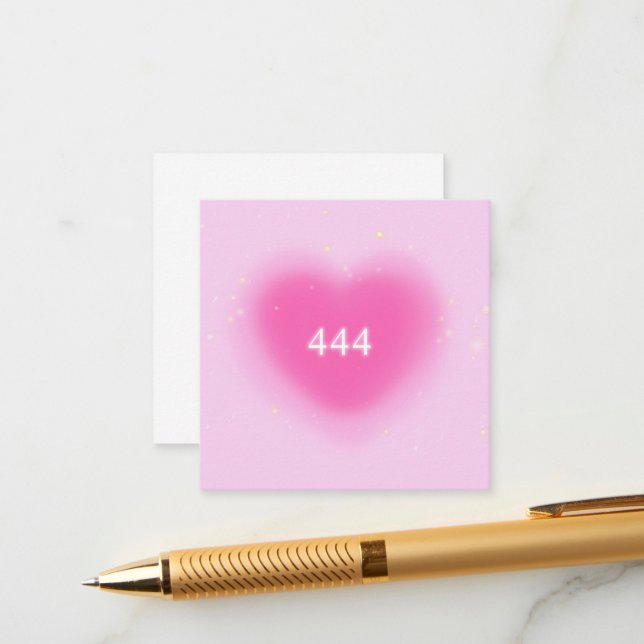 444 Modern Pink Heart Aesthetic Angel Number     Enclosure Card (Front/Back In Situ)