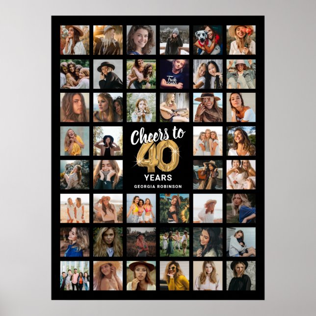 44 Photo Collage 40th Birthday Poster (Front)