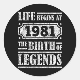 44 Year Old 1981 Birth Of Legend 44th Birthday Classic Round Sticker