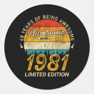 44 Year Old 1981 Retro Awesome 44th Birthday Gift Classic Round Sticker