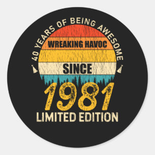44 Year Old Bday 1981 Wreaking Havoc 44th Birthday Classic Round Sticker