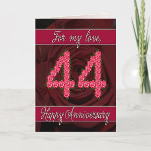 44th anniversary card with roses and leaves