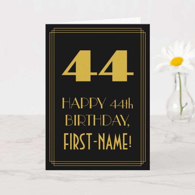44th Birthday – Art Deco Inspired Look "44" & Name Card (Small Plant)