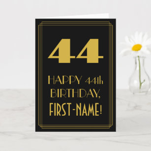 44th Birthday – Art Deco Inspired Look "44" & Name Card