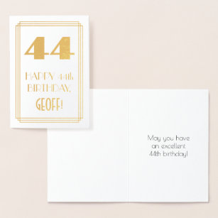 44th Birthday: Art Deco Inspired Look "44" & Name Foil Card