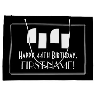 44th Birthday ~ Art Deco Inspired Look "44" + Name Large Gift Bag