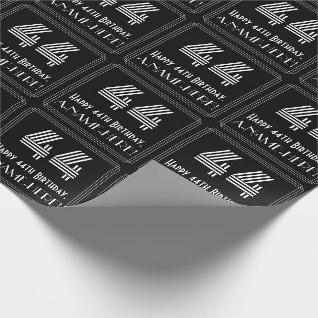 44th Birthday: Art Deco Inspired Look "44" w/ Name Wrapping Paper (Corner)