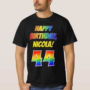 44th Birthday — Bold, Fun, Rainbow 44, Custom Name T-Shirt