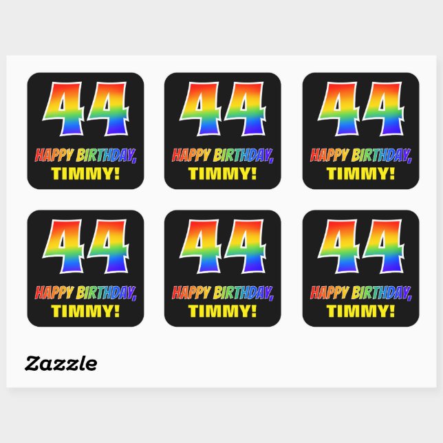 44th Birthday: Bold, Fun, Simple, Rainbow 44 Square Sticker (Sheet)