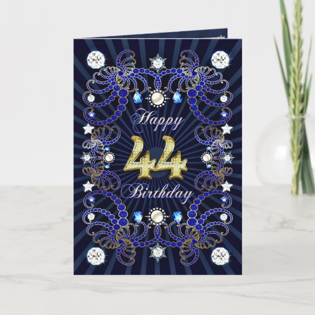 44th birthday card with masses of jewels (Front)