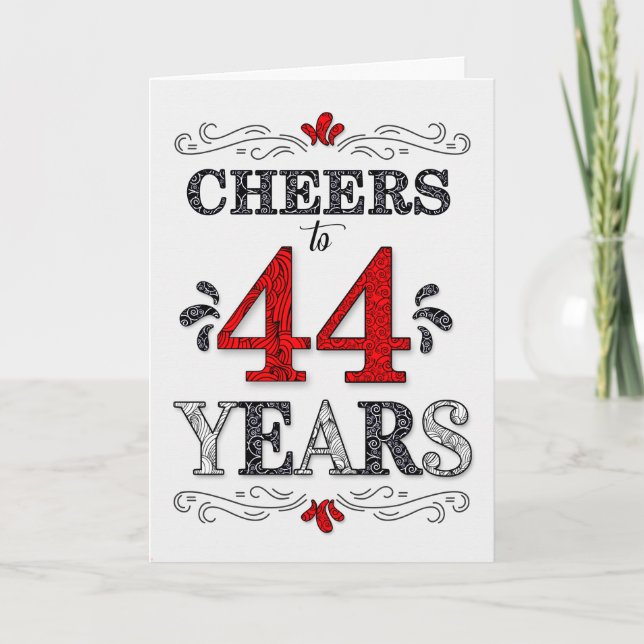 44th Birthday Cheers in Red White Black Pattern Card (Front)