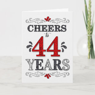 44th Birthday Cheers in Red White Black Pattern Card
