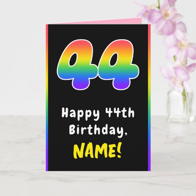 44th Birthday: Colourful Rainbow # 44, Custom Name Card (Orchid)