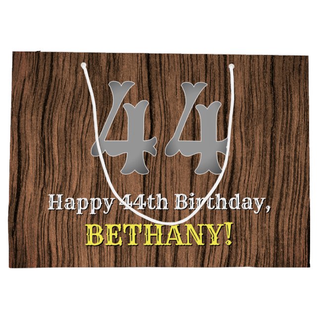 44th Birthday: Country Western Inspired Look, Name Large Gift Bag (Back)