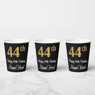 44th Birthday - Elegant Luxurious Faux Gold Look # Paper Cups