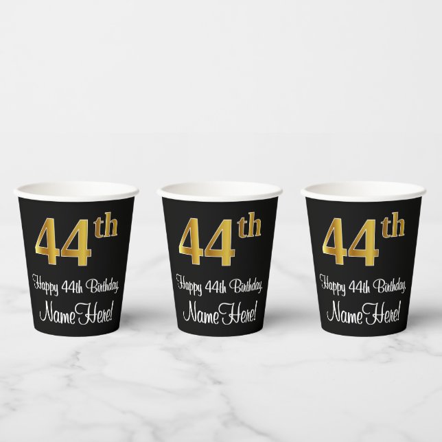 44th Birthday - Elegant Luxurious Faux Gold Look # Paper Cups (Multi)