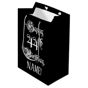 44th Birthday: Fancy, Elegant Script + Custom Name Medium Gift Bag