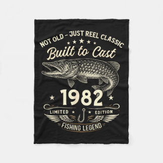 44th Birthday Fishing Gift Men Original 1982 Lied Fleece Blanket