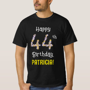 44th Birthday: Floral Flowers Number “44” + Name T-Shirt