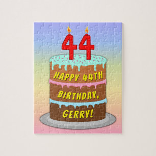 44th Birthday: Fun Cake and Candles + Custom Name Jigsaw Puzzle