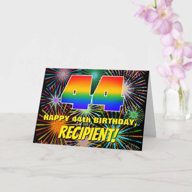 44th Birthday: Fun, Colourful Celebratory Firework Card (Orchid)