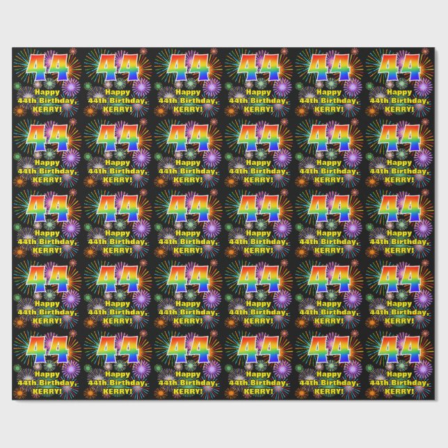 44th Birthday: Fun Fireworks, Rainbow Look # “44” Wrapping Paper (Flat)