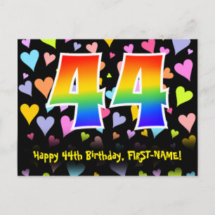44th Birthday: Fun Hearts Pattern, Rainbow 44 Postcard