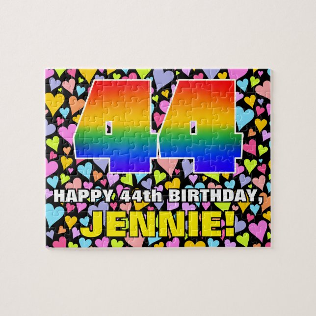 44th Birthday — Fun, Loving Heart Shapes + “44” Jigsaw Puzzle (Horizontal)