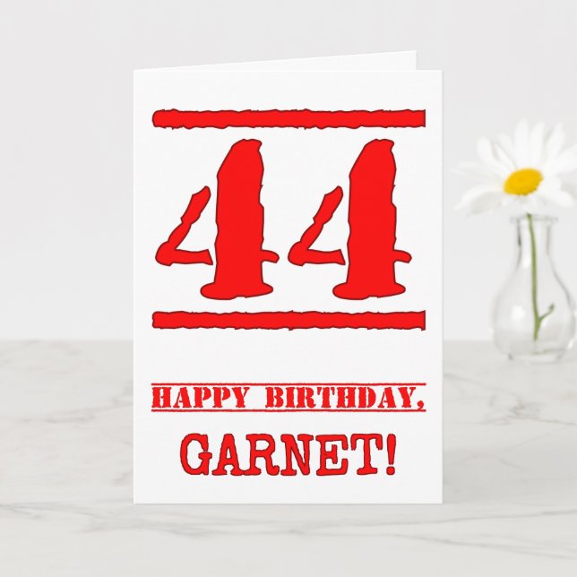 44th Birthday: Fun, Red Rubber Stamp Inspired Look Card (Small Plant)