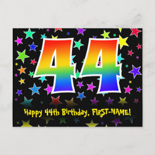 44th Birthday: Fun Stars Pattern, Rainbow 44, Name Postcard