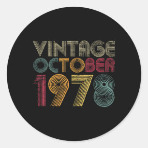 44th Birthday Gifts - Vintage October 1978 Classic Round Sticker