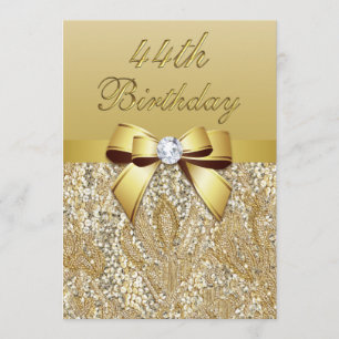 44th Birthday Gold Faux Sequins and Bow Invitation