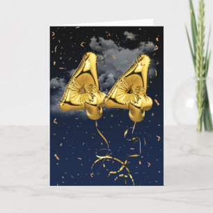 44th Birthday Gold Mylar Balloon and Confetti Card