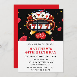 44th birthday invitations Casino theme Poker Red