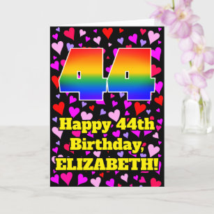 44th Birthday: Loving Hearts Pattern, Rainbow # 44 Card