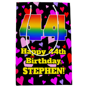 44th Birthday: Loving Hearts Pattern, Rainbow # 44 Medium Gift Bag