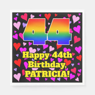 44th Birthday: Loving Hearts Pattern, Rainbow # 44 Napkin