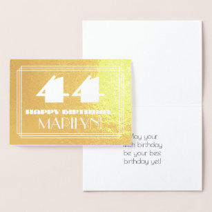 44th Birthday: Name + Art Deco Inspired Look "44" Foil Card