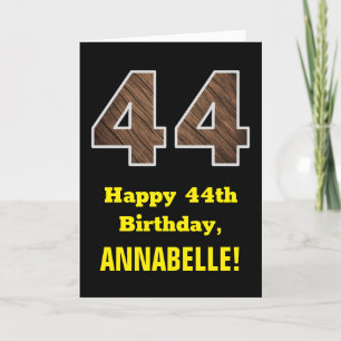 44th Birthday: Name, Faux Wood Grain Pattern "44" Card