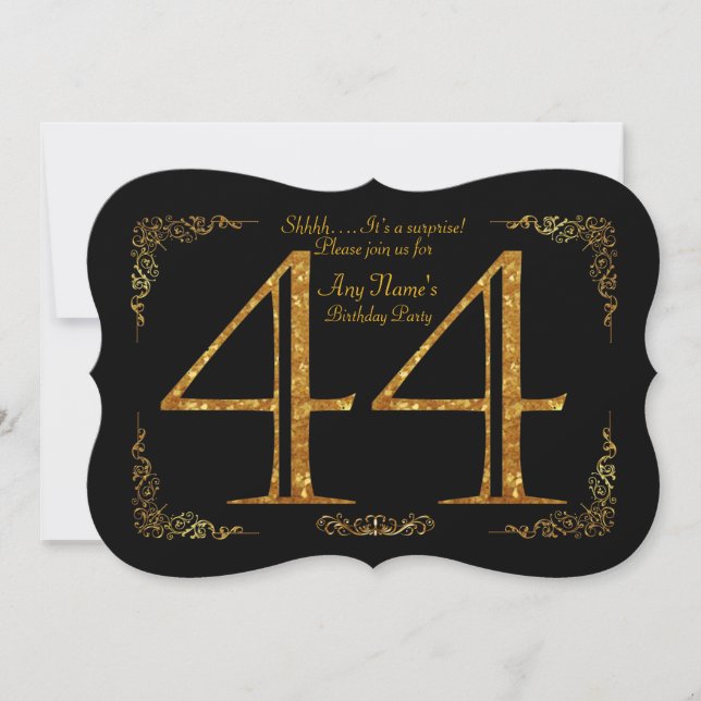 44th,Birthday party 44th,great Gatsby,black & gold Invitation (Front)