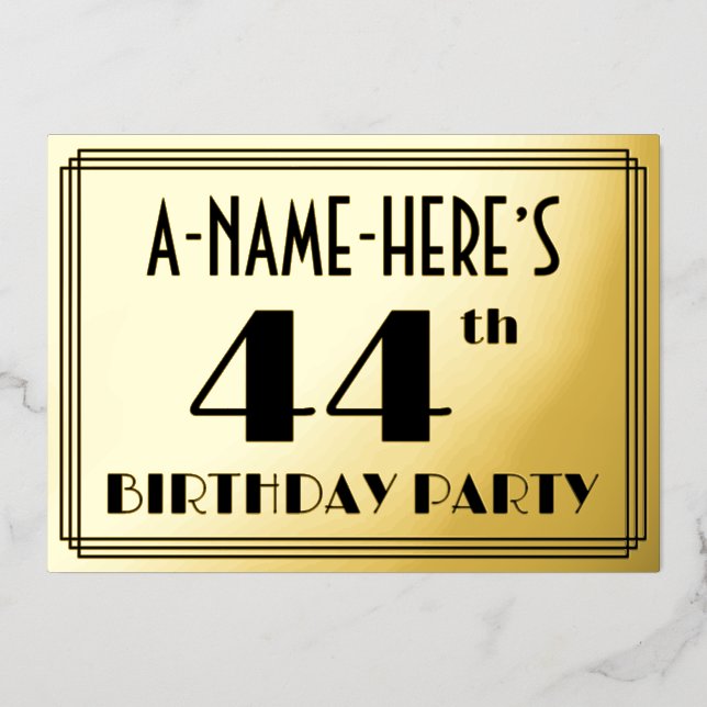 44th Birthday Party — Art Deco Look “44” + Name (Front)